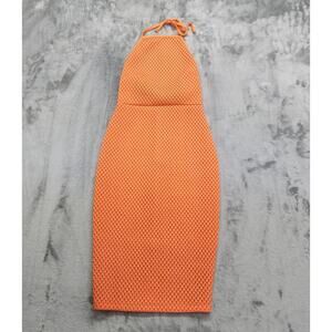 Asos Dress‎ Size 6 Orange Black Bonded Mesh Scuba Midi Bodycon Stretch Backless